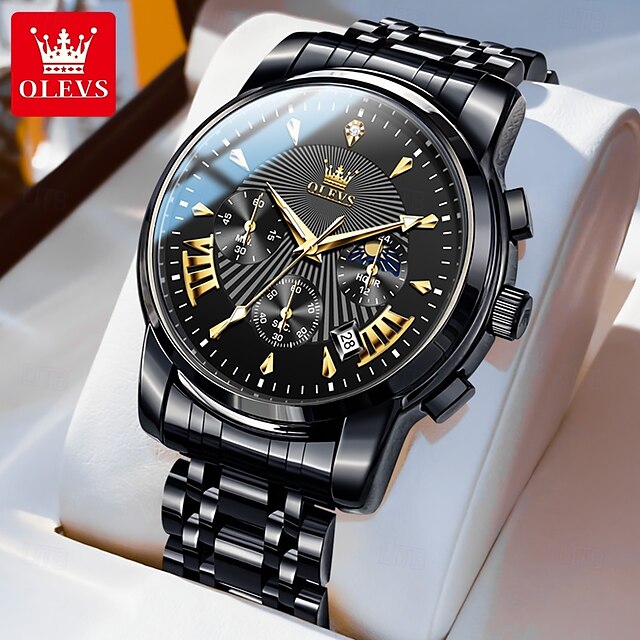  OLEVS Da uomo Orologio al quarzo Di tendenza Orologio casual Orologio da polso Visualizzazione delle fasi lunari Luminoso Calendario Cronografo Acciaio Guarda