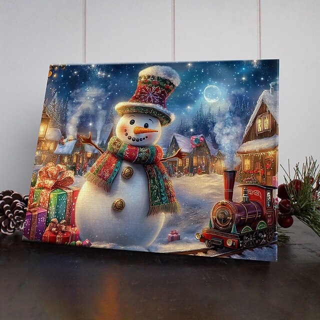 Christmas Snowman LED Canvas Wall Art LED Lighted Up Wall Decor 2AA Battery Operated Lighted Canvas Print LED Light Kitchen Bedroom or Home Decor 6