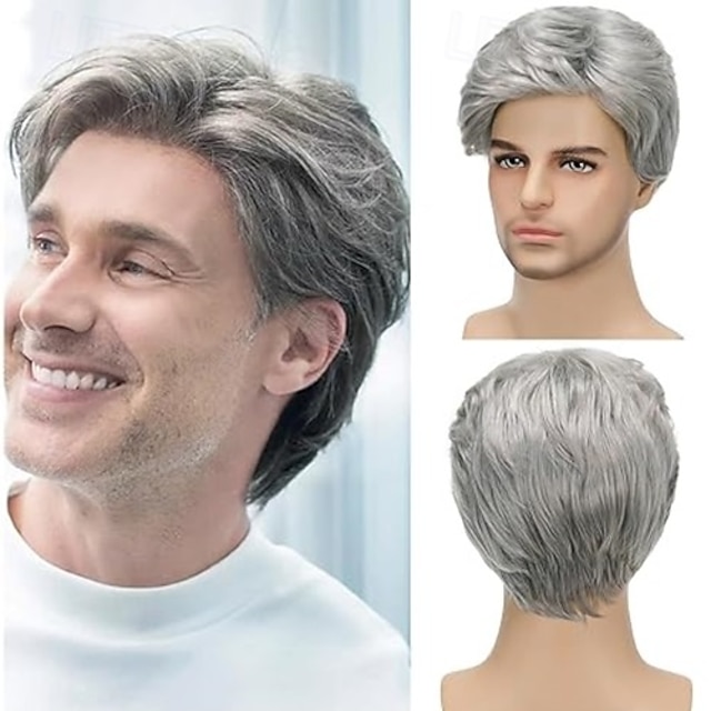  parrucche da uomo parrucche corte dall'aspetto naturale capelli sintetici resistenti al calore con cappuccio regolabile