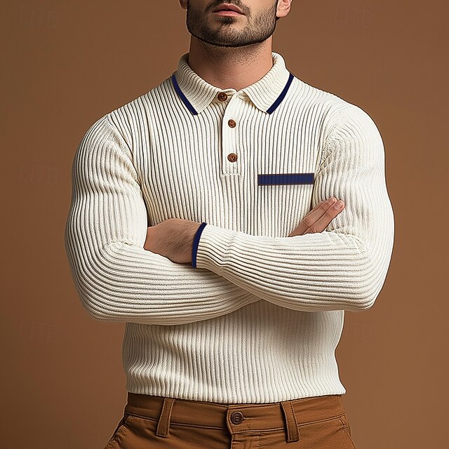 Men's Polo Shirts Golf Polos Shirts Formal Work Ribbed Polo Collar Long