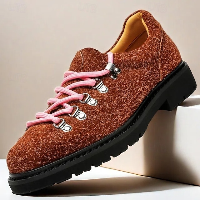  chaussures de randonnée en daim marron pour hommes - style vintage avec design à lacets roses et semelle durable pour les aventures en plein air