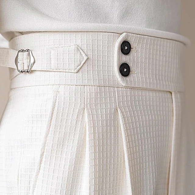 Men's Dress Pants Trousers Pleated Pants Waffle Pants Gurkha Pants Pocket Plain Comfort Soft Full Length Wedding Party Business Elegant Fashion Black White 7