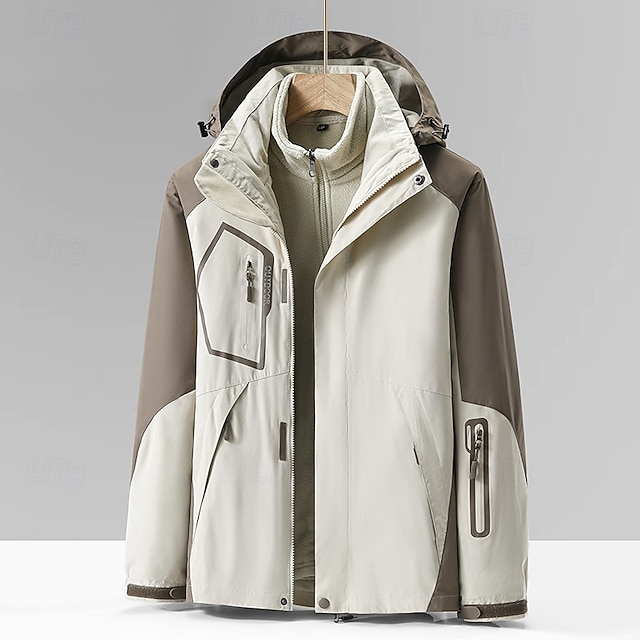  Homens Jaqueta Softshell Jaqueta de Trilha Inverno Ao ar livre Bloco de cor A Prova de Vento Impermeável Jaquetas 3-em-1 Jaquetas em Velocino Jaqueta corta-vento Viajar Cinzento Escuro Preto Marfim