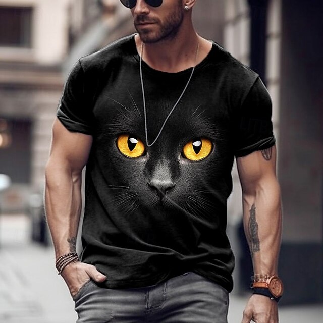Men's Cat T Shirt Short Sleeve T shirt 3D Print Crew Neck Shirt Exaggerated Designer Party Holiday Black Summer Spring Clothing Apparel S M L XL XXL XXXL4