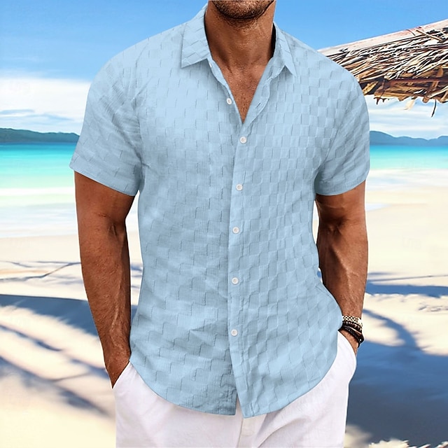  Per uomo Camicia Camicia estiva Maglietta informale Camicia da spiaggia Camicia con bottoni Nero Bianco Verde chiaro Blu Verde scuro Manica corta Liscio Colletto Da mare Giornaliero Abbigliamento Di