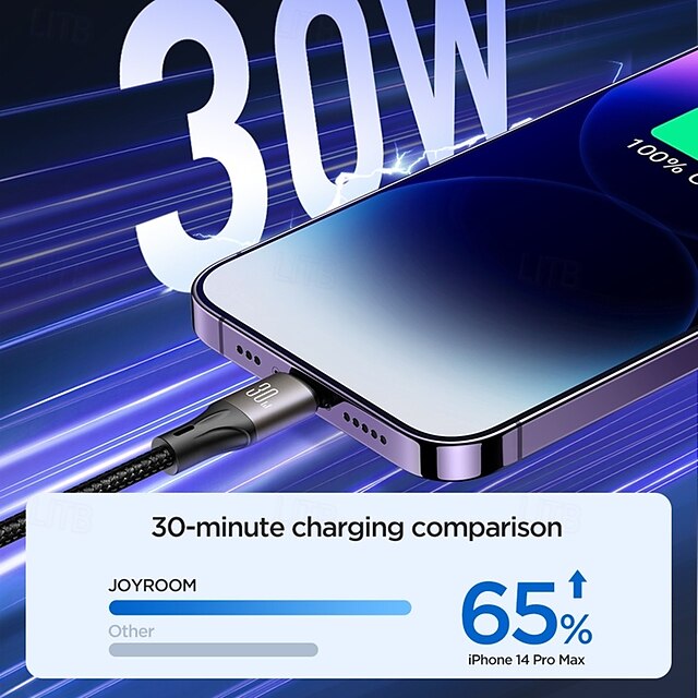  جوي روم كابل لايتنينج 30W 3.9 قدم USB C إلى Lightning 3 A خاصية الشحن السريع نايلون مضفر مضاعف المضادة للطي من أجل iPhone اكسسوارات الجوال