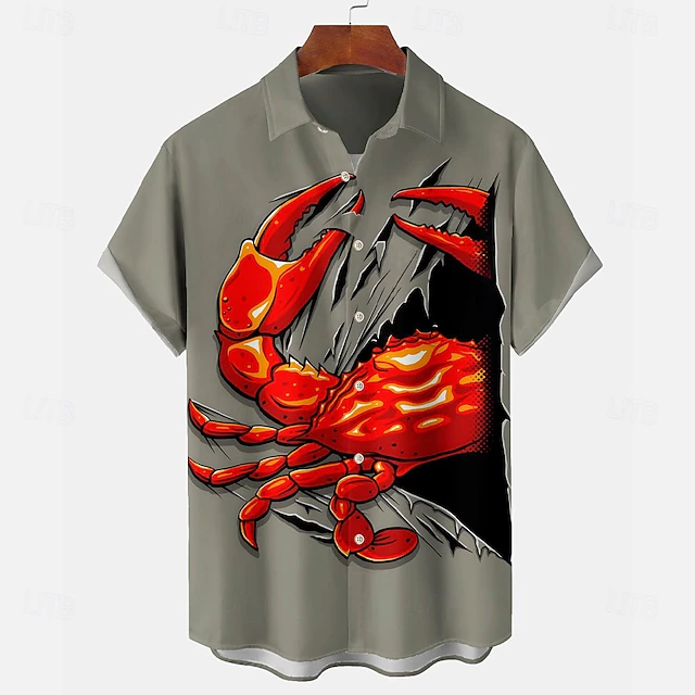 Men's Shrimp Casual Shirt Button Up Shirt Short Sleeve Casual Causal Casual Summer Spring Turndown Button Up Red4