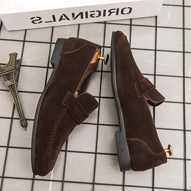 Men's Faux Suede Loafers - Classic Slip-On Casual Shoes with Low Heel and Soft Sole for Everyday Wear 8