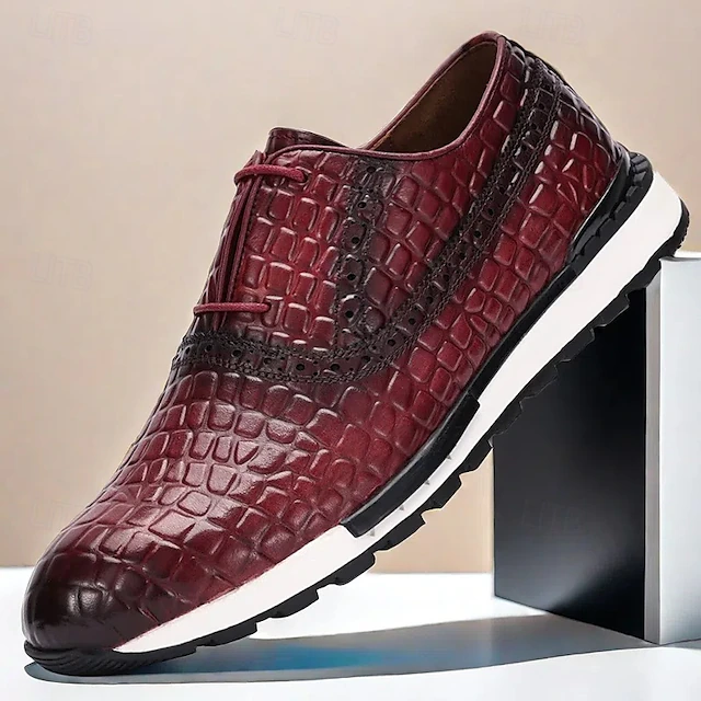Men's Premium Cowhide Leather Sneakers with Crocodile Pattern and Lace-Up Design – Stylish Casual and Sporty Footwear 10
