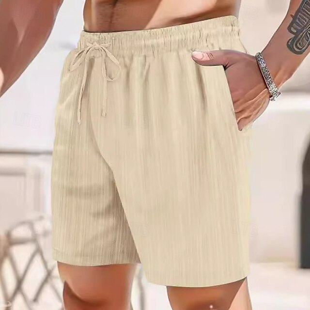  Homens Calção Shorts de linho Shorts de verão Shorts de praia Com Cordão Cintura elástica Tecido Respirável Comprimento do joelho Ao ar livre Feriado Praia Férias Casual Preto Branco