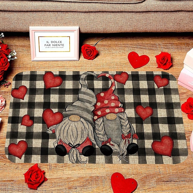  Valentine's Day Gnomes Doormat Kitchen Mat Floor Mat Non-Slip Area Rug Oil Proof Rug Indoor Outdoor Mat Bedroom Decor Bathroom Mat Entrance Rug