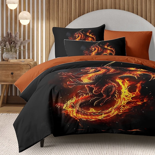  draken dekbedovertrekset 100% katoen zacht en comfortabel beddengoedset met opvallende drakenprint perfect voor slaapkamerinrichting stijlvol en gezellig gemakkelijk te onderhouden machinewasbaar