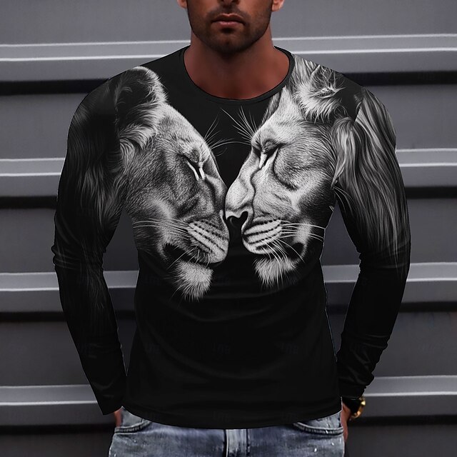 Men's Lion T Shirt Long Sleeve T shirt 3D Print Crew Neck Shirt Fashion Exaggerated Street Daily Black Summer Spring Fall Clothing Apparel S M L XL XXL XXXL4