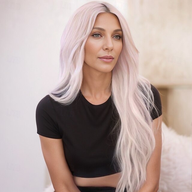 Kim Kardashian Inspired Wigs Synthetic Wig Wavy Middle Part Wig Long Sliver White Synthetic Hair Women's Fashionable Design Soft Natural White Gray2