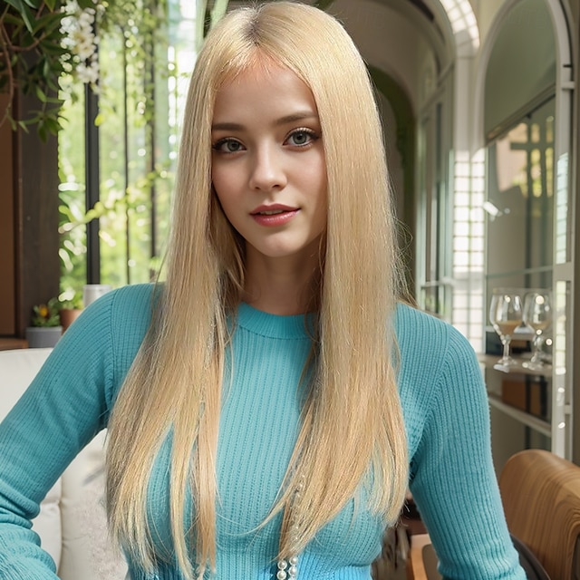  jennie kim ha ispirato le parrucche sintetiche parrucca dritta con riga centrale parrucca lunga bionda sintetica capelli da donna design alla moda biondo naturale morbido