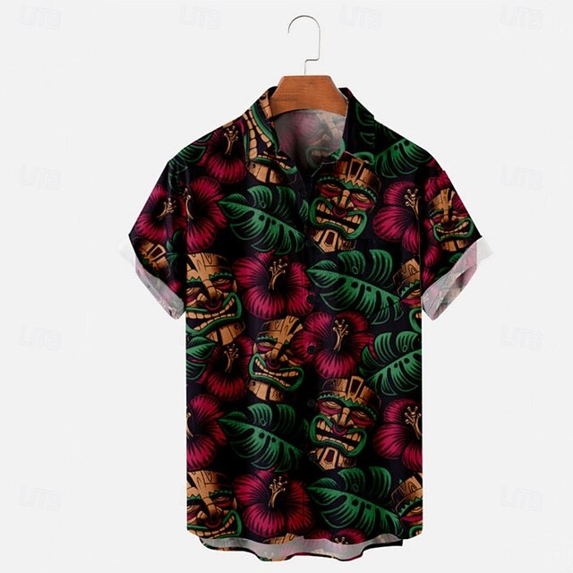 Men's Tribal Totem Casual Shirt Button Up Shirt Aloha Shirt Short Sleeve Abstract Casual Causal Casual Summer Spring Turndown Button Up Red4