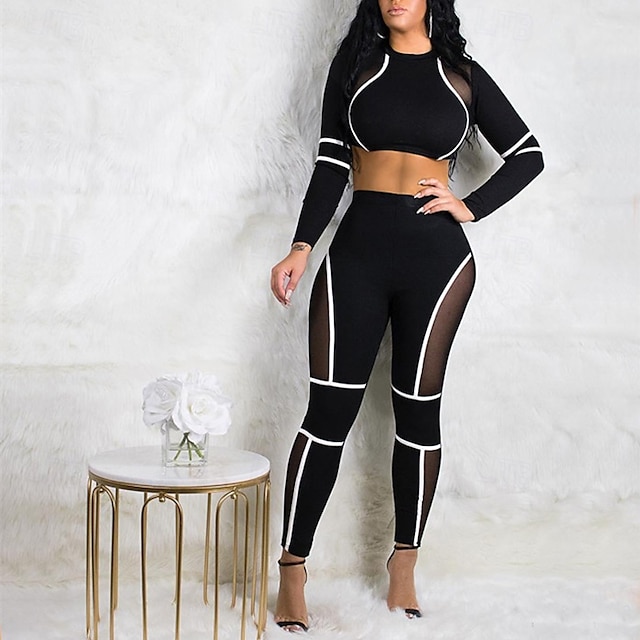  Dam Yogaset 2 st Färgblock Träningsdräkter Vit Röd Yoga Kondition Gymträning Hög midja Andningsfunktion Mjuk Långärmad Sport Sportkläder Microelastisk Smal