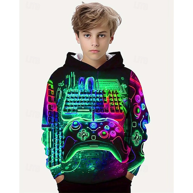  Garçon 3D Graphic Jeux Sweat à capuche manche longue Printemps Automne Mode Vêtement de rue Enfants 4-12 ans Capuche Extérieur Casual du quotidien Standard