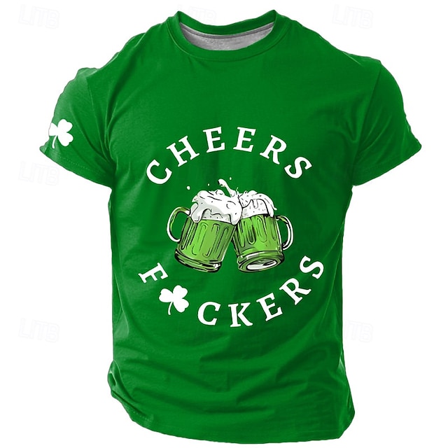  San Patrizio Per uomo Trifoglio Irlandese fortunato maglietta Manica corta maglietta Stampa 3D Girocollo Camicia Originale Informale Feste Per eventi Serata Nero Verde scuro Verde Estate Primavera