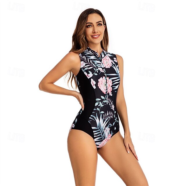 Rash Guard One Piece Swimsuit Front Zip Spandex Uv Sun Protection Upf50+ Quick Dry Short Sleeve Swimwear Bathing Suit Surfing Beach Water Sports Summer
