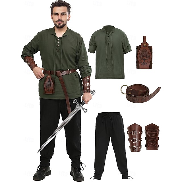  Retro Středověké Renesanční Kalhoty Úbory Pásek Ren Faire Pánské Viking Fantazie předvečer Všech svatých Karneval Plesová maškaráda Karneval Výkon LARP Dospělé Tričko Kalhoty Pásek