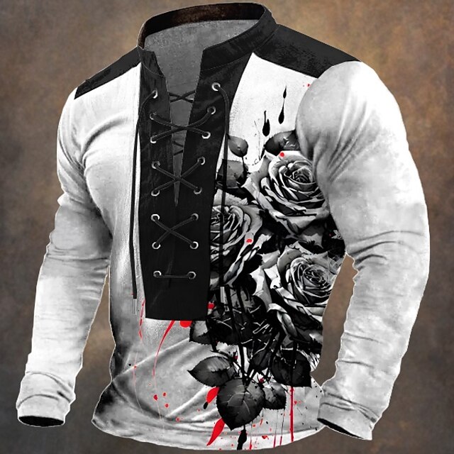 Men's Blood Splatter Blood stains Rose Sweatshirt Sweatshirt Long Sleeve Sweatshirt V Neck Print Party Drawstring Spring Fall4