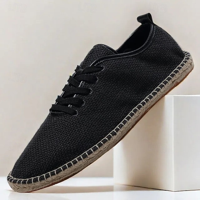  scarpe espadrillas da uomo in tela beige con lacci e suola in corda di juta – comode calzature estive casual