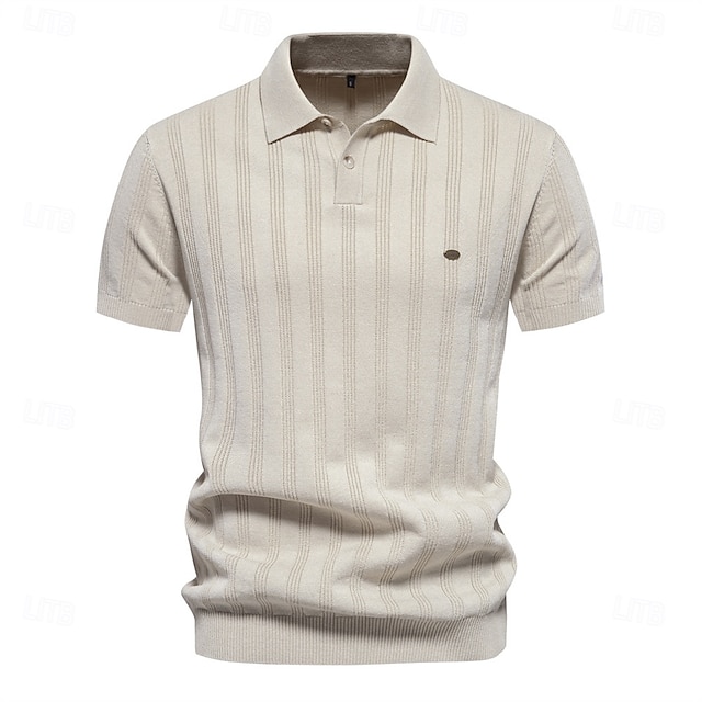  Men's Business Casual Lapel Button Short Sleeve Vintage Fashion Solid Color Vertical Stripes Buttons All Seasons Black Bronze Light Grey Beige