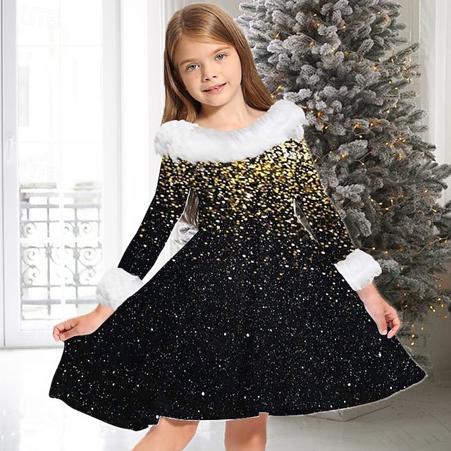  kinderkleidung Mädchen Kleid Stern Farbverlauf Langarm Casual Pelzkragen Rundhalsausschnitt Elegant bezaubernd Polyester Übers Knie Casual kleid Schaukelkleid A Linie Kleid Herbst Winter 3-10 Jahre