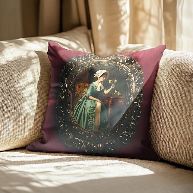  Husă de pernă dublă portret vintage 4 buc. husă de pernă pătrată decorativă moale victoriană pentru dormitor sufragerie canapea scaun de canapea