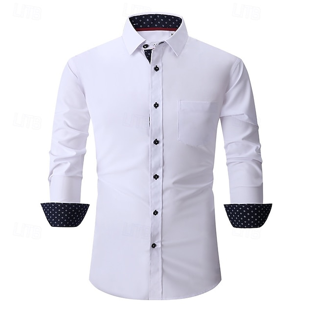  Herren Hemd Oberhemd Knopfhemd Glatt Hochzeit Party Schwarz Weiß Rosa Wein Langarm Kargen Frühling & Herbst Bekleidung