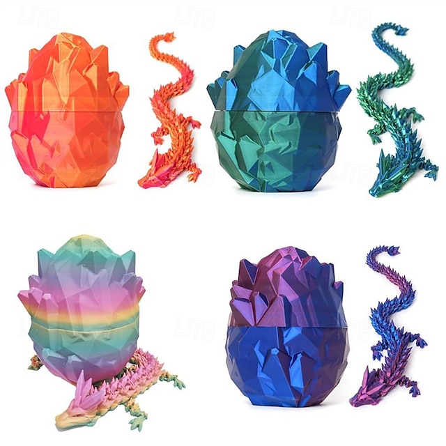  3Dプリントドラゴンエッグレインボーフライングドラゴン、カラフルな卵、誕生日プレゼント用のフィジェットトイ、フレキシブルデスクフィギュア装飾