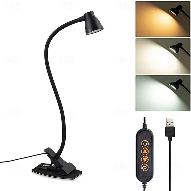  LED メタル クリップ テーブル ランプ 読書灯 3 色 読書用 - USB 電源 ナイトライト、寝室 ベッドサイド ライト 1 個