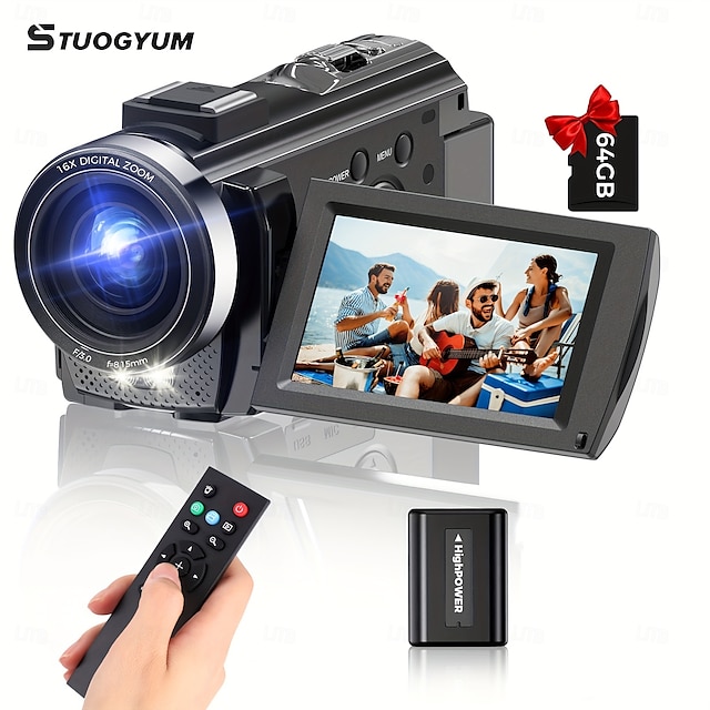  זום דיגיטלי 16x אולטרה hd 30fps מצלמת וידאו דיגיטלית עם 3 אינץ' ips 270 מעלות סיבוב מסך שלט רחוק וסוללה של 1500mah עבור וולוגים