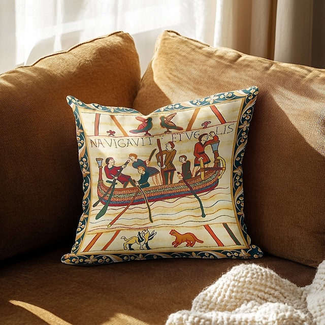 Bayeux Medieval Double Side Pillow Cover 4PC Soft Decorative Square Cushion Case Pillowcase for Bedroom Livingroom Sofa Couch Chair 7