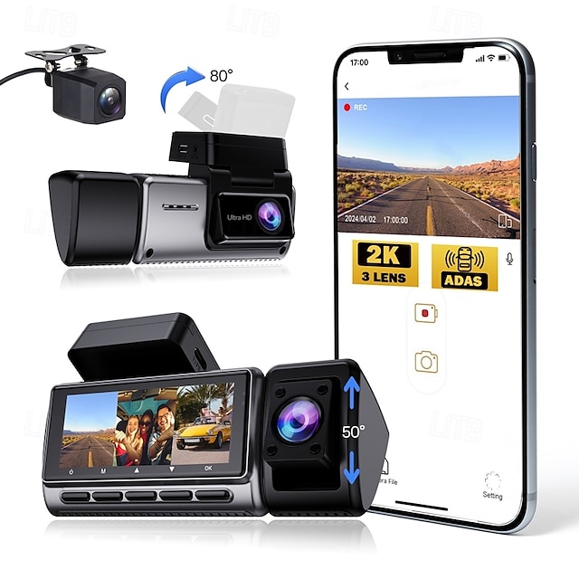  K26 1440p Nytt Design / HD / med bakkamera Bil DVR 150 grader Bred vinkel IPS Dash Cam med WIFI / GPS / G-Sensor 4 infrarøde LED Bilopptaker