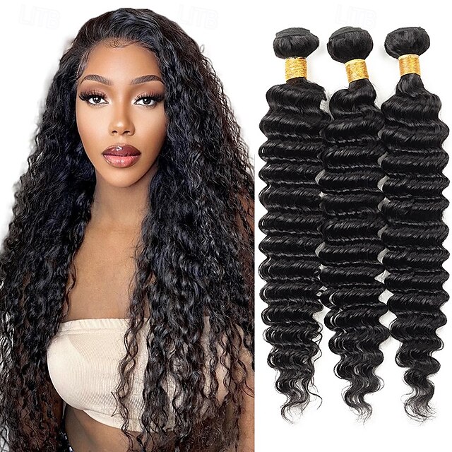  3 Bundles Hair Weaves Brazilian Hair Deep Wave Human Hair Extensions 8-28 Inch