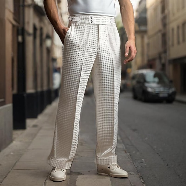  Voor heren Pakken Broek Geplooide broek Wafel broek Gurkha-broek Zak Effen Comfort Zacht Volledige lengte Feest liiketoiminta Dagelijks Elegant Modieus Zwart Wit