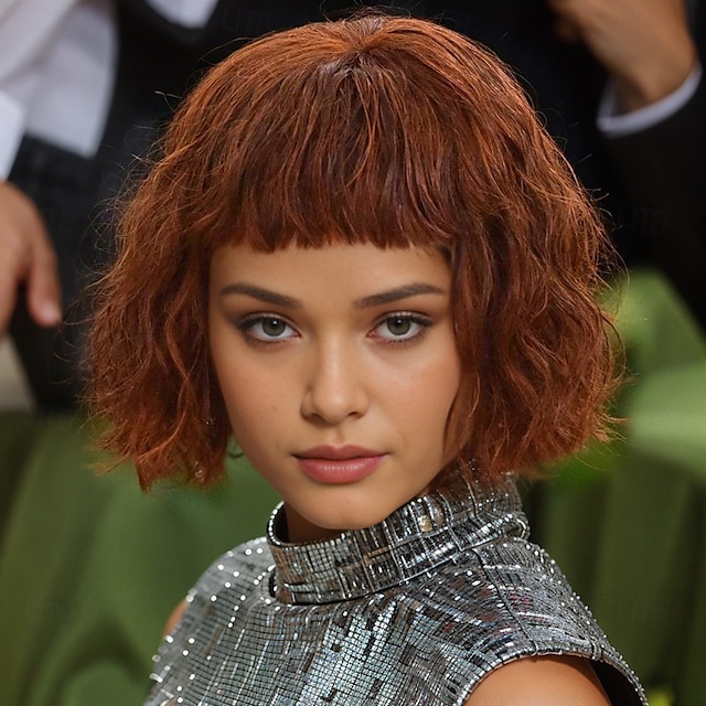  Zendaya Inspired Wigs Synthetic Wig Curly With Bangs Wig Short Medium Brown / Dark Auburn Synthetic Hair Women's Fashionable Design Soft Natural Brown