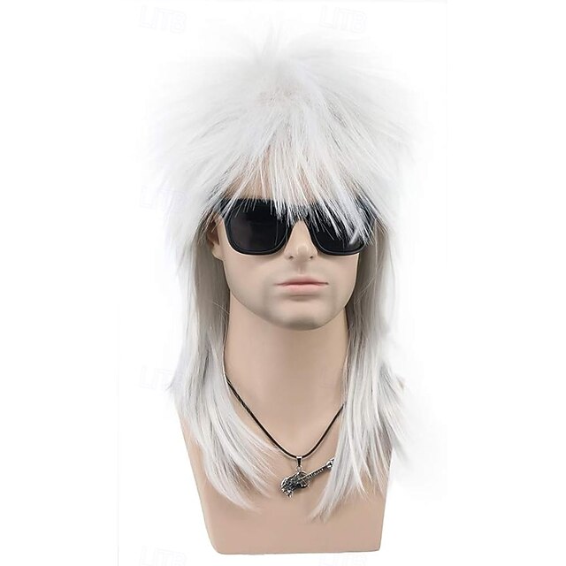  Miehet ja naiset pitkät suorat peruukit 70- ja 80-luvun rock-punk-disco mullet-peruukki karnevaali Halloween-peruukeille