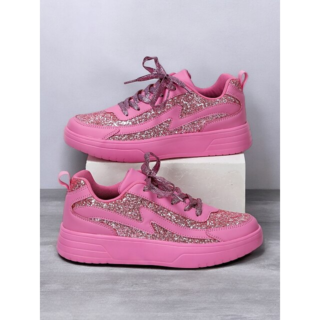  Dames Sneakers Glitter kristal pailletten juwelen Dagelijks Pailletten Platte hak Ronde Teen Casual Comfortabel Studentikoos Imitatieleer Glitter Veters Zilver Rose Roze