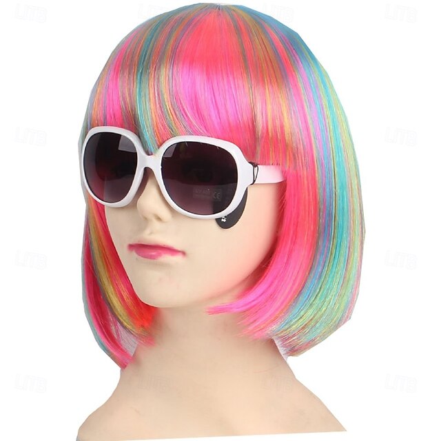 Fashion Colorful Short Straight Halloween Wigs Women Girls Replacement Cosplay Costume Hair Wigs with Cap Comb For Carvinal3