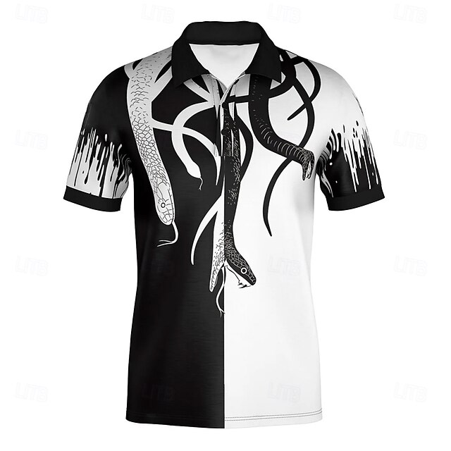 Men's Snake Golf Shirt Short Sleeve Polo Shirts Collared Shirts Casual Horror School Outdoor Street 3D Print Summer Black-white4