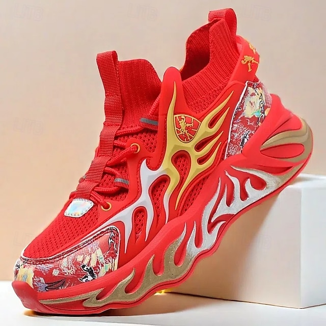  eleganti sneakers rosse da uomo con motivo a fiamma - eleganti e comode, perfette per feste o uscite informali