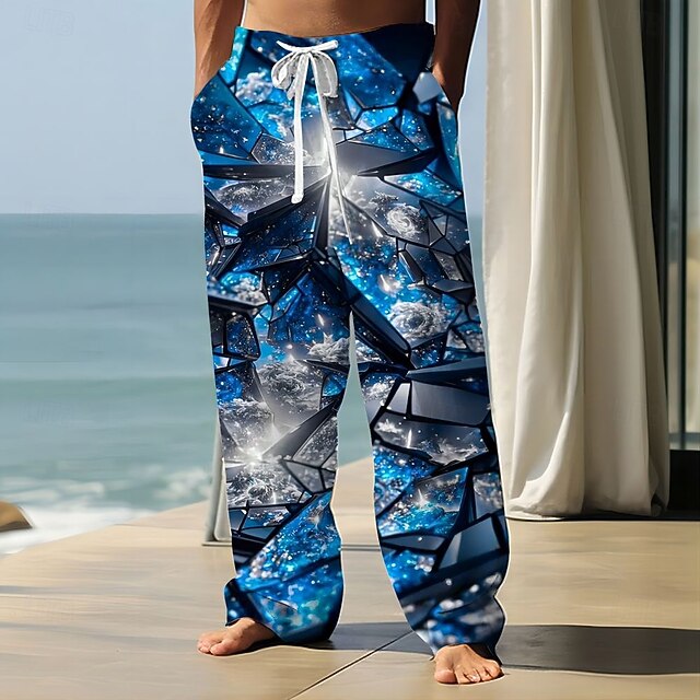 Men's Optical Illusion Crystal / Rhinestone Pants Trousers Casual Pants Mid Waist Drawstring Elastic Waist Hawaiian Casual Outdoor Vacation Holiday Straight Leg Trousers Summer Spring Fall 3D Print4
