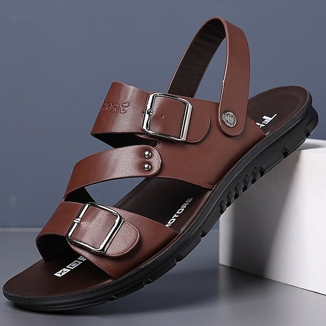  sandales en similicuir pour hommes avec sangles à double boucle – chaussures d'été décontractées confortables et antidérapantes pour l'extérieur