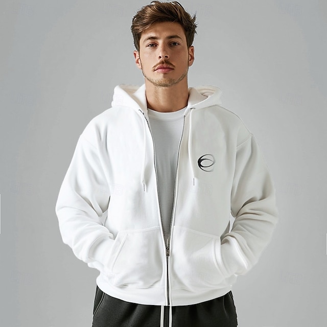  Hombre Sudadera con capucha y cremallera completa Negro Blanco Con Capucha Graphic Cremallera Bolsillo Deporte Casual Diario Ropa de calle Fresco Design Primavera Otoño Ropa Sudaderas con capucha