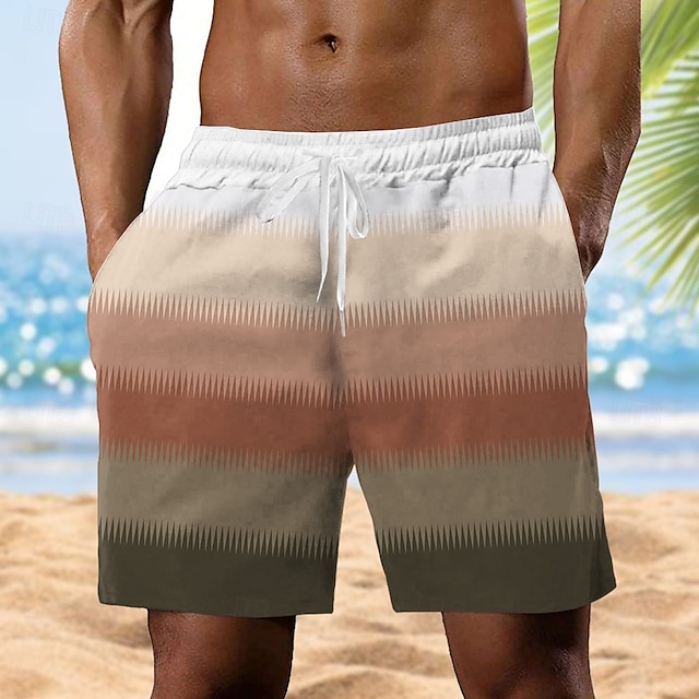  Férfi Színes Színátmenet színe Izzadt nadrág Strand rövidnadrág Terry Shorts Közepes csípő Szüret Alkalmi Napi Szabadság Utcai öltözék Zsinór Rugalmas derék 3D nyomtatás Tervező Ruházat