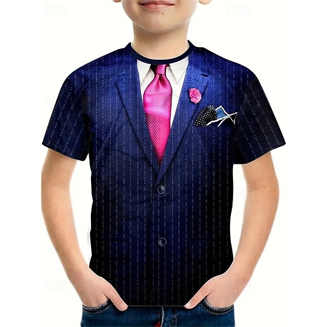  Chico 3D Graphic Camiseta Manga Corta Verano Primavera Moda Básico Niños 4-12 años Cuello Barco Exterior Casual Diario Ajuste regular