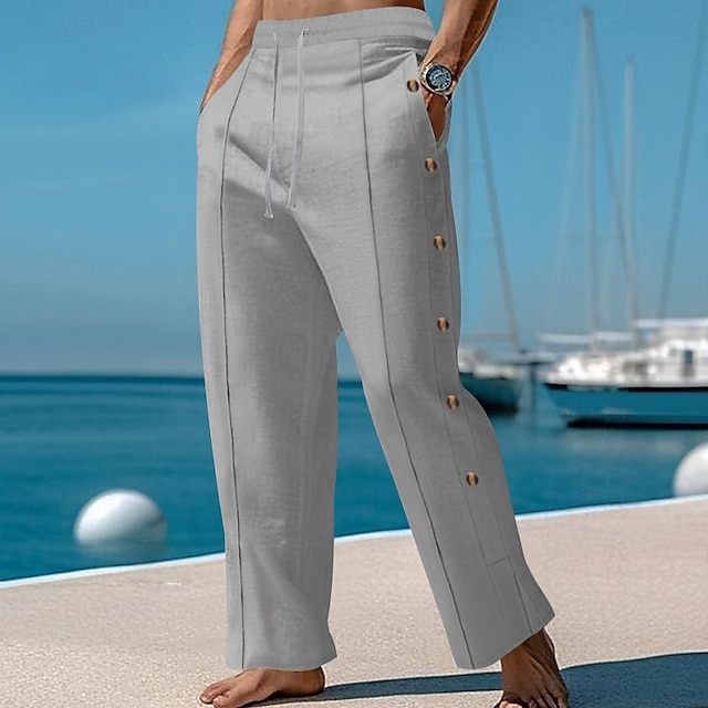  Men's Trousers Summer Pants Beach Pants Pocket Drawstring Elastic Waist Plain Comfort Breathable Vacation Daily Holiday Hawaiian Boho Black White